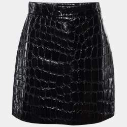 Miu Miu Black Crocodile Embossed Ciré Mini Skirt S