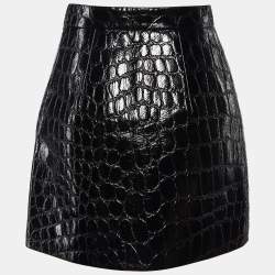 Miu Miu Black Crocodile Embossed Ciré Mini Skirt S