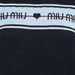 Miu Miu Navy Blue Logo Intarsia Knit Top M