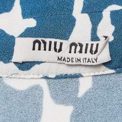 Miu Miu Blue Print Crepe Button Front Sleeveless Top M