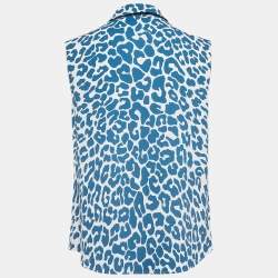 Miu Miu Blue Print Crepe Button Front Sleeveless Top M