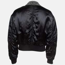 Miu Miu Black Satin Crystal Embellished Bomber Jacket S