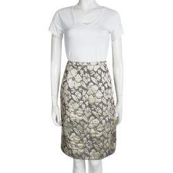Miu Miu Grey Floral Lurex Jacquard Knee Length Skirt M