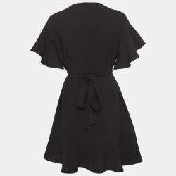 Miu Miu Black Crepe Tie-Up Detail Faille Cady Mini Dress M