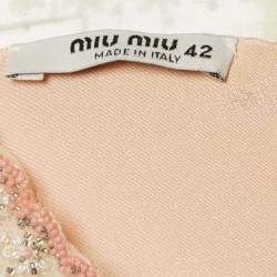 Pre Owned Miu Miu Beige Crepe Embellished Mini Dress M