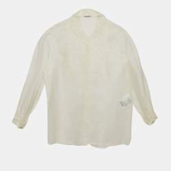 Miu Miu Off White Silk Buttoned Front Ruffled Top M