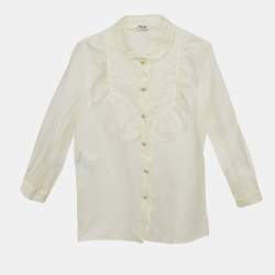 Miu Miu Off White Silk Buttoned Front Ruffled Top M