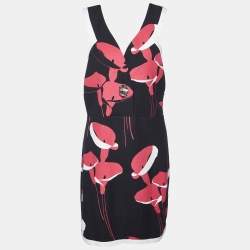 Miu Miu Black Floral Print Cady Turn Lock Detail Sleeveless Dress M