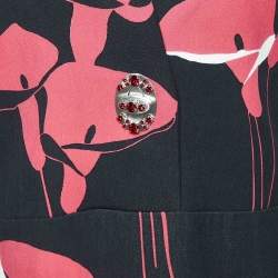 Miu Miu Black Floral Print Cady Turn Lock Detail Sleeveless Dress M