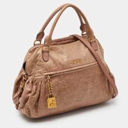 Miu Miu Dusty Pink Leather Lily Distressed Satchel