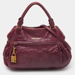 Miu Miu Purple Leather Lily Distressed Satchel