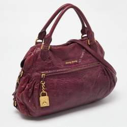 Miu Miu Purple Leather Lily Distressed Satchel