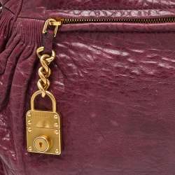 Miu Miu Purple Leather Lily Distressed Satchel