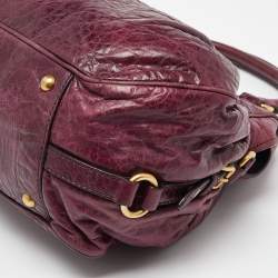 Miu Miu Purple Leather Lily Distressed Satchel