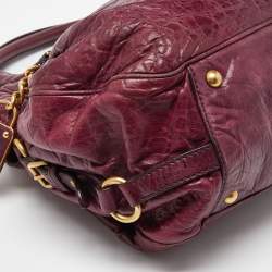 Miu Miu Purple Leather Lily Distressed Satchel