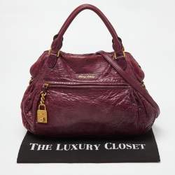 Miu Miu Purple Leather Lily Distressed Satchel