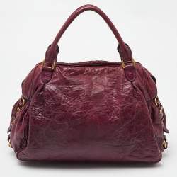 Miu Miu Purple Leather Lily Distressed Satchel