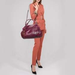 Miu Miu Purple Leather Lily Distressed Satchel