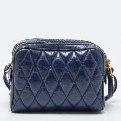 Miu Miu Blue Matelassé Leather Camera Crossbody Bag