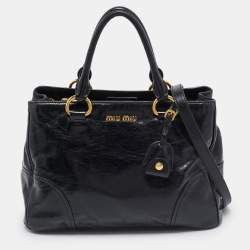 Miu Miu Black Vitello Leather Middle Zip Tote