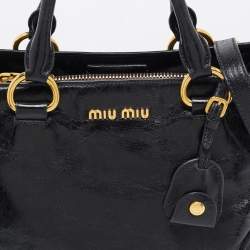 Miu Miu Black Vitello Leather Middle Zip Tote