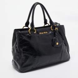 Miu Miu Black Vitello Leather Middle Zip Tote