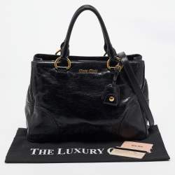 Miu Miu Black Vitello Leather Middle Zip Tote