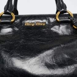 Miu Miu Black Vitello Leather Middle Zip Tote