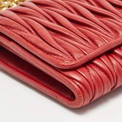 Miu Miu Red Matelasse Leather Flap Wallet On Chain