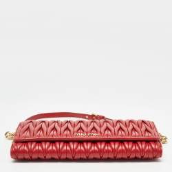 Miu Miu Red Matelasse Leather Flap Wallet On Chain