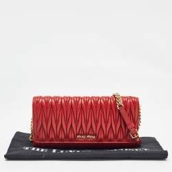 Miu Miu Red Matelasse Leather Flap Wallet On Chain