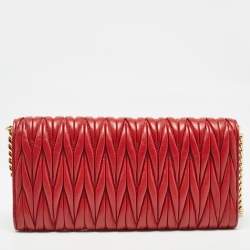 Miu Miu Red Matelasse Leather Flap Wallet On Chain