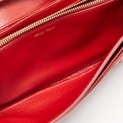 Miu Miu Red Matelasse Leather Flap Wallet On Chain