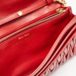 Miu Miu Red Matelasse Leather Flap Wallet On Chain