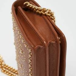 Pre Owned Miu Miu Brown Leather Studded Wallet on Chain