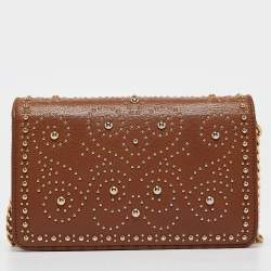 Pre Owned Miu Miu Brown Leather Studded Wallet on Chain