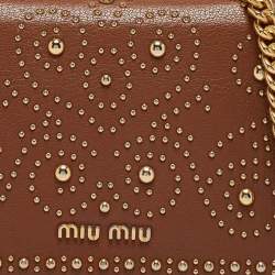 Pre Owned Miu Miu Brown Leather Studded Wallet on Chain