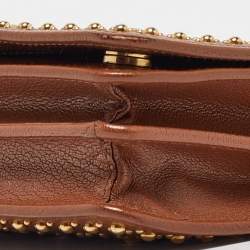 Pre Owned Miu Miu Brown Leather Studded Wallet on Chain