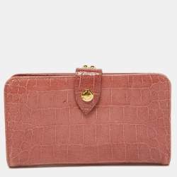 Miu Miu Peach Croc Embossed Leather Twisted Lock Wallet