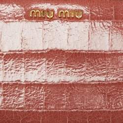 Miu Miu Peach Croc Embossed Leather Twisted Lock Wallet