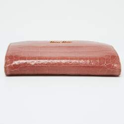 Miu Miu Peach Croc Embossed Leather Twisted Lock Wallet