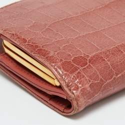 Miu Miu Peach Croc Embossed Leather Twisted Lock Wallet