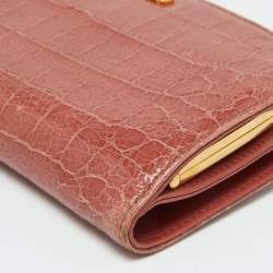 Miu Miu Peach Croc Embossed Leather Twisted Lock Wallet