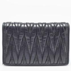 Miu Miu Black Matelasse Leather Business Card Holder