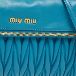 Miu Miu Blue Matelassé Leather Fold Over Zip Shoulder Bag
