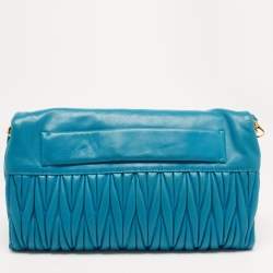 Miu Miu Blue Matelassé Leather Fold Over Zip Shoulder Bag