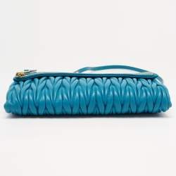 Miu Miu Blue Matelassé Leather Fold Over Zip Shoulder Bag