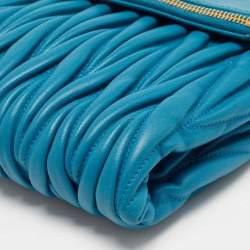 Miu Miu Blue Matelassé Leather Fold Over Zip Shoulder Bag