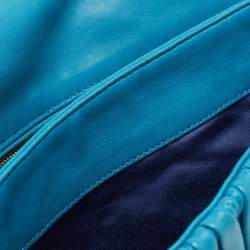 Miu Miu Blue Matelassé Leather Fold Over Zip Shoulder Bag