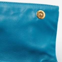 Miu Miu Blue Matelassé Leather Fold Over Zip Shoulder Bag